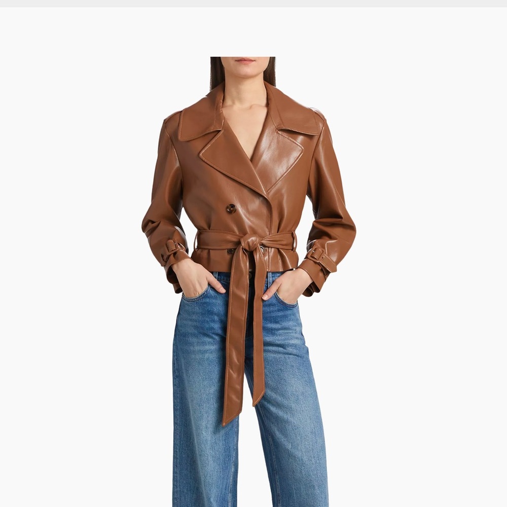 Alice + Olivia Keith Faux Leather Jacket Crop Trench